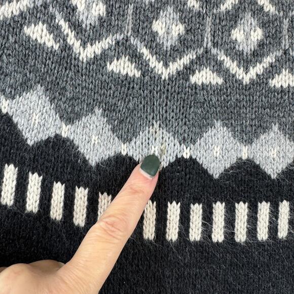 LOFT Grey/White Fair Isle Rabbit Hair Wool 3/4 Sleeve Sweater Dress Size Medium - Picture 3 of 12